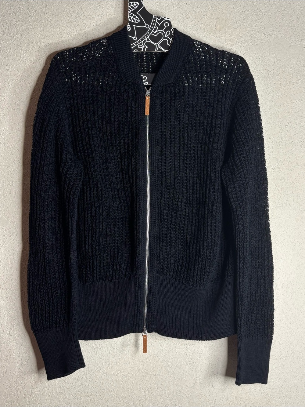 Lafayette 148 New York open-knit zip cardigan black size small
